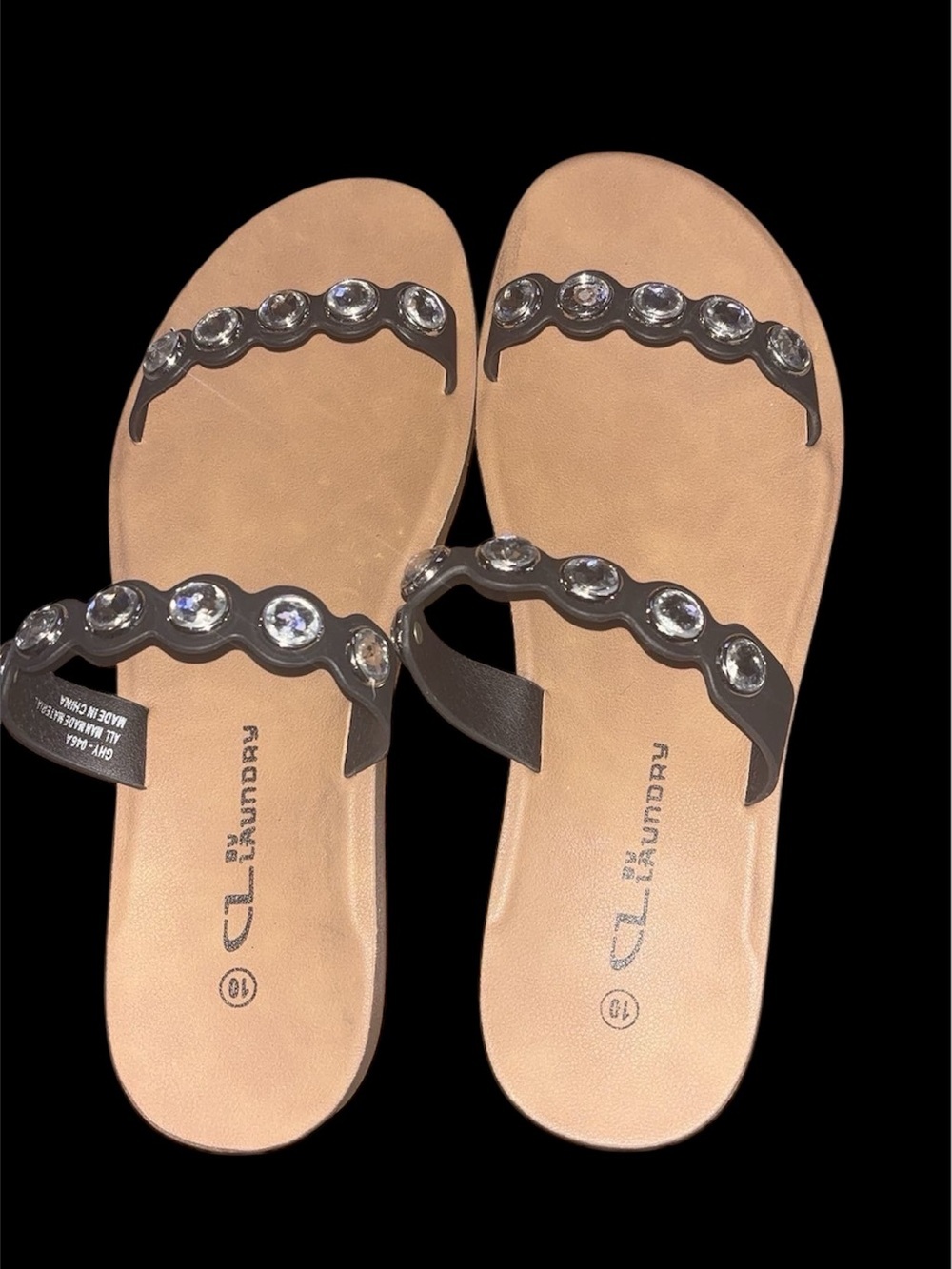 CL by Laundry Black Jewel-Trim Slide Sandals